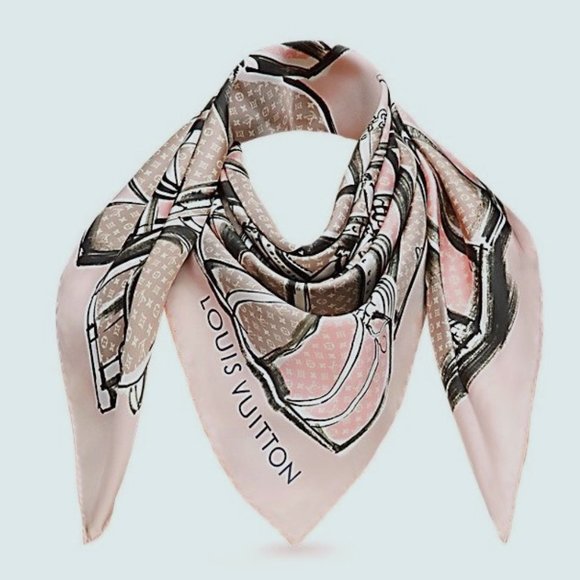 Louis Vuitton Scarf Trunks Luggage Monogram Pink Silk Wrap - Picture 1 of 16